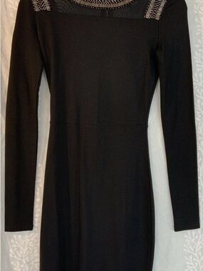 Armani Exchange Vintage Black Long-Sleeve Sheath Dress with Embellished Yoke